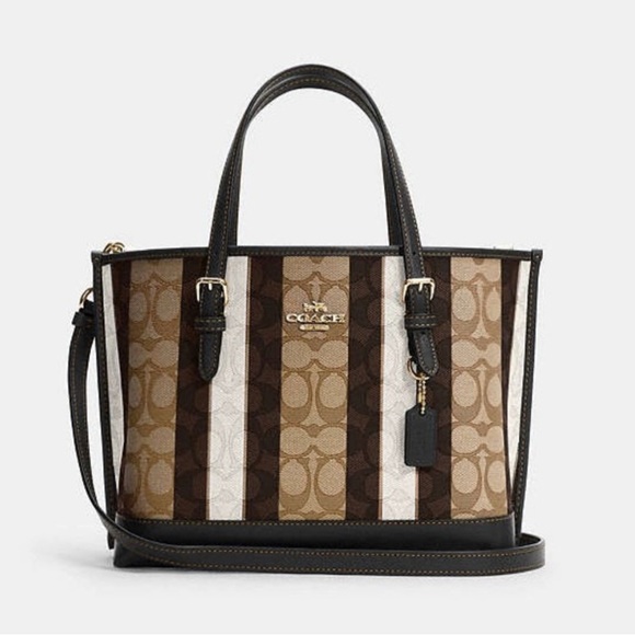 Coach Handbags - Coach Signature Stripe Tote in Brown, Tan, Cream (FIRM)